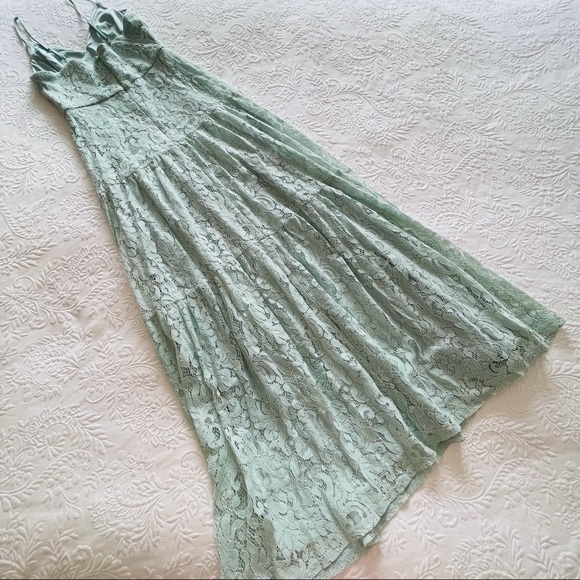 NWOT Lulus Finely Light Sage Green Lace Tiered Maxi Dress Small - Picture 7 of 14